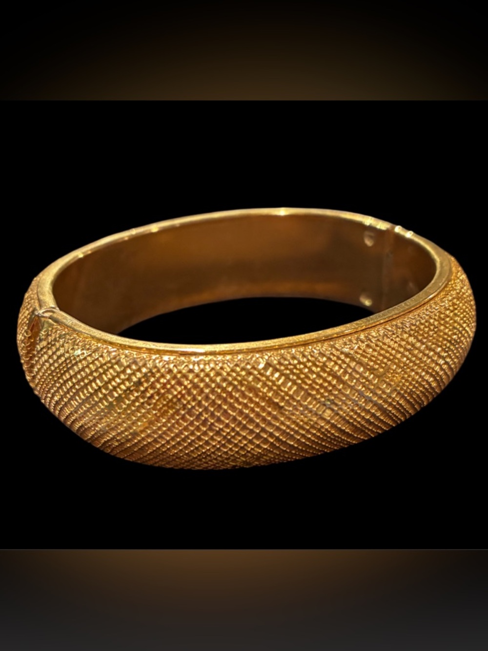 Vintage Monet Gold Textured Hinged Bangle Bracelet